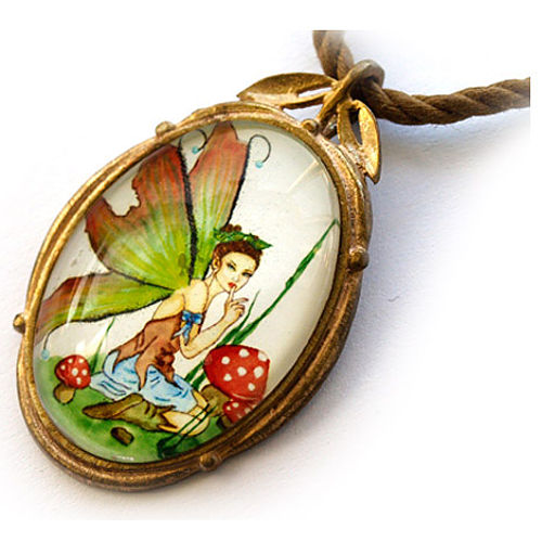 Mainili Mushroom Fairy Bronze Art Pendant